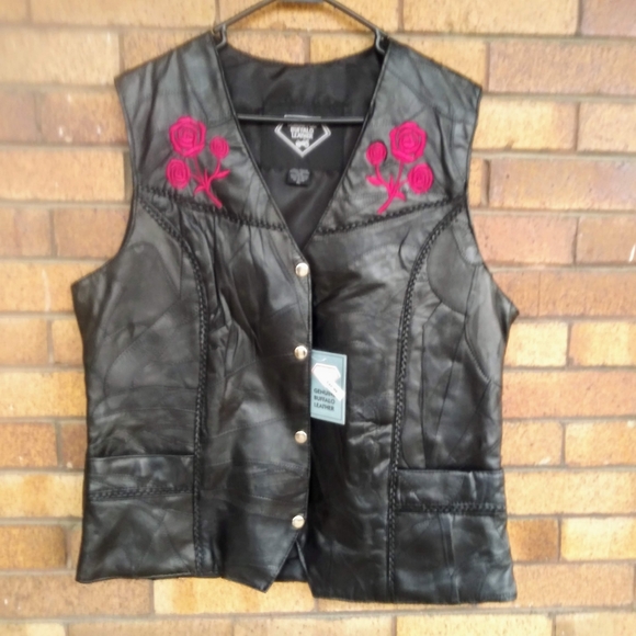 NWT Diamond Plate Buffalo Leather Vest embroidered - Picture 2 of 8